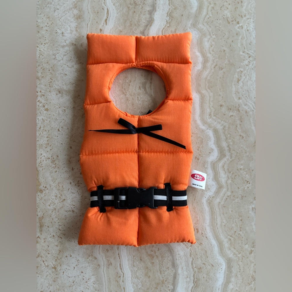 ORANGE LIFE JACKET FOR A WINE BOTTLE